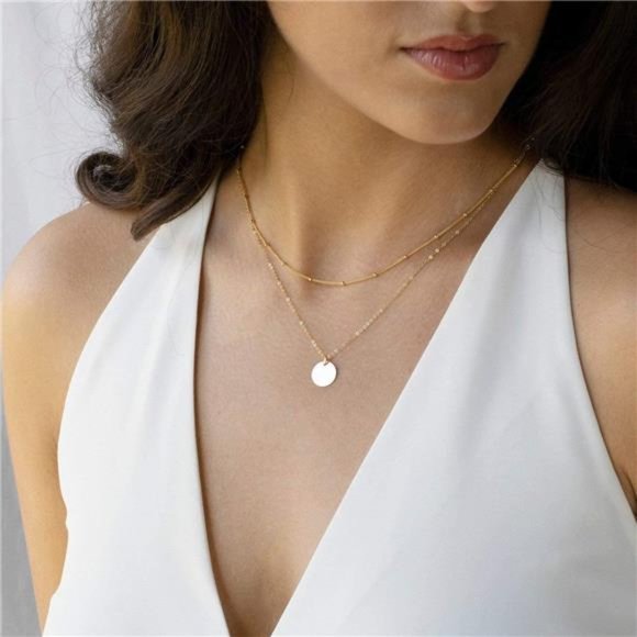 Layered Heart Necklace Pendant Handmade 18k Gold Plated Dainty Gold Choker - Picture 5 of 6